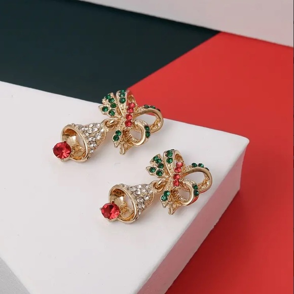 🌼 Christmas Bell Stud Gold Plated Multicolor Rhinestones Inlaid Earrings - Picture 4 of 4